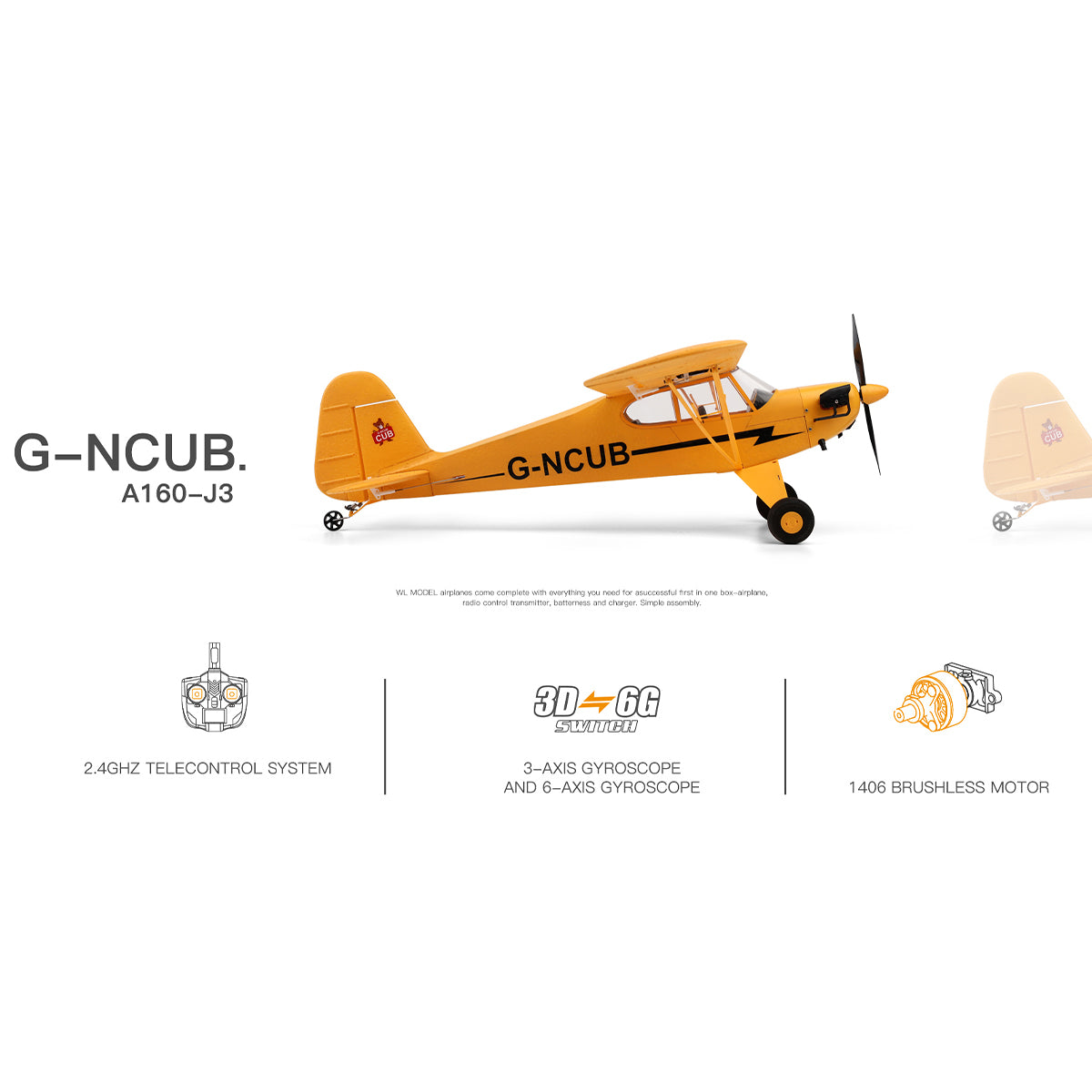 XK A160 J3 Skylark Cub 3D/6G 650mm Wingspan EPP Airplane RTF for Beginner - stirlingkit