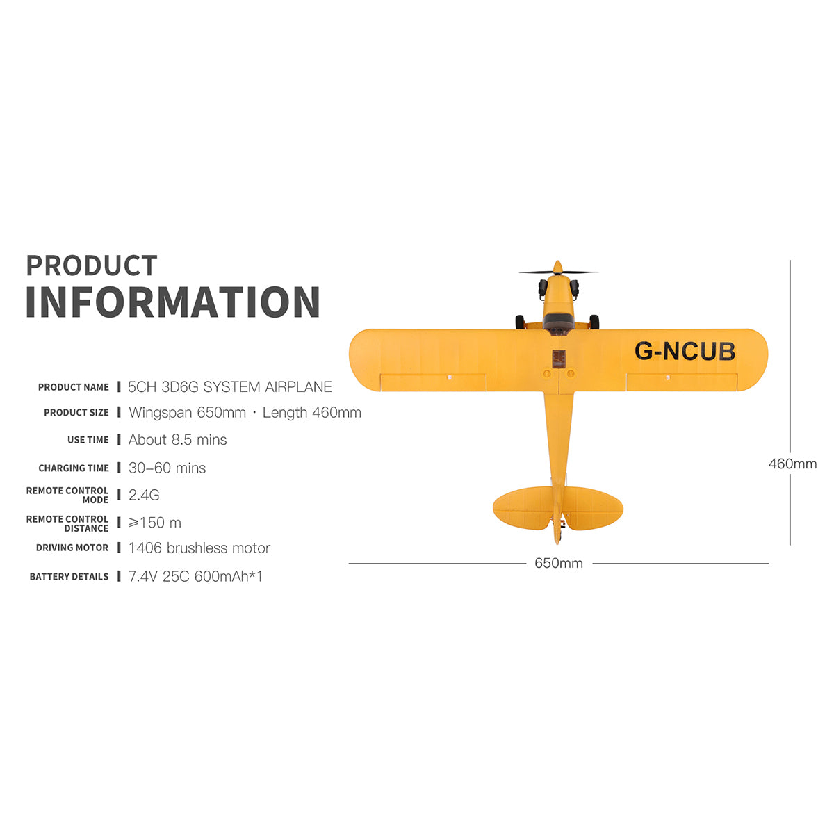 XK A160 J3 Skylark Cub 3D/6G 650mm Wingspan EPP Airplane RTF for Beginner - stirlingkit