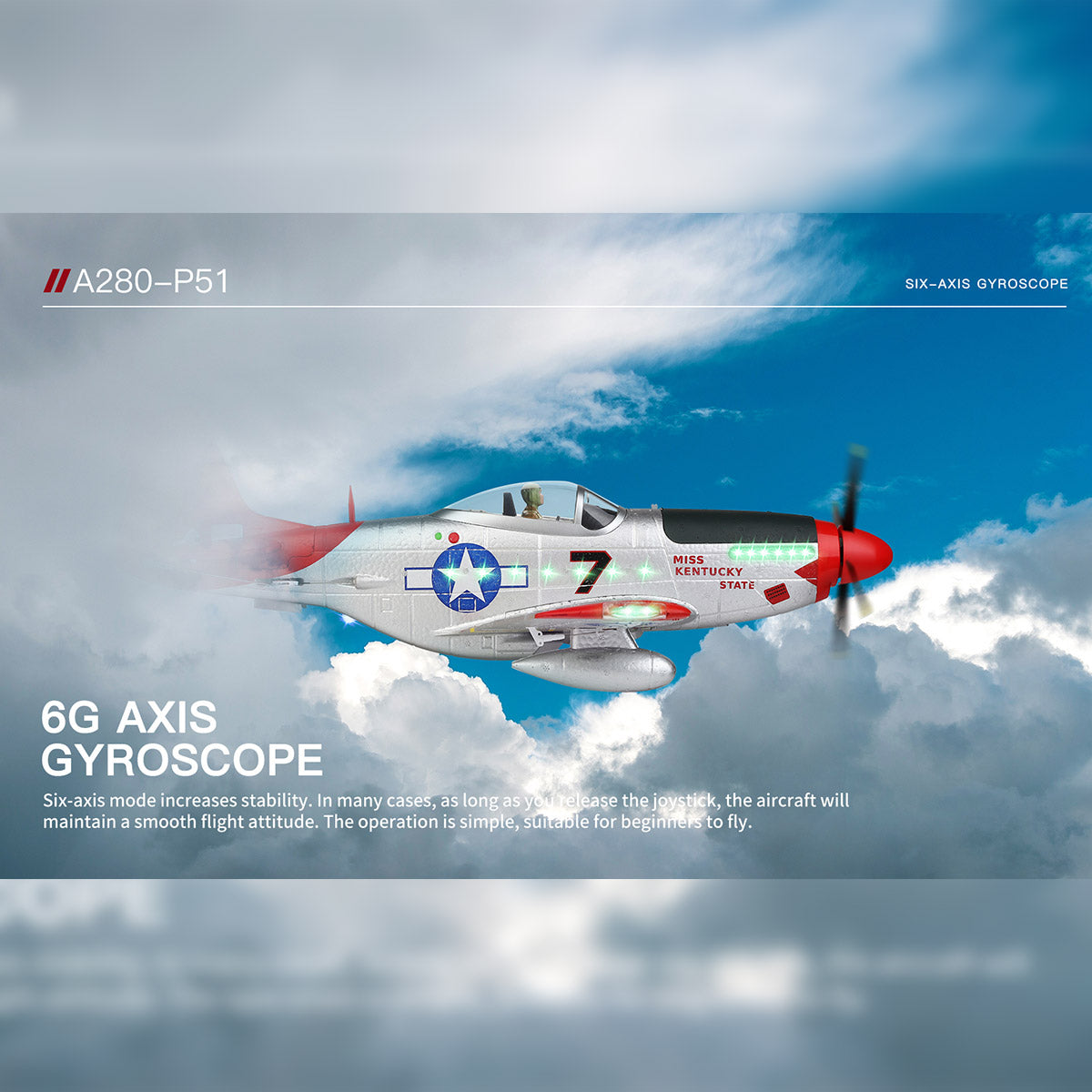 XK A280 Warbird P-51 Beginner RC Plane Kits 3D/6G 2.4G 560mm Wingspan EPP RTF - stirlingkit