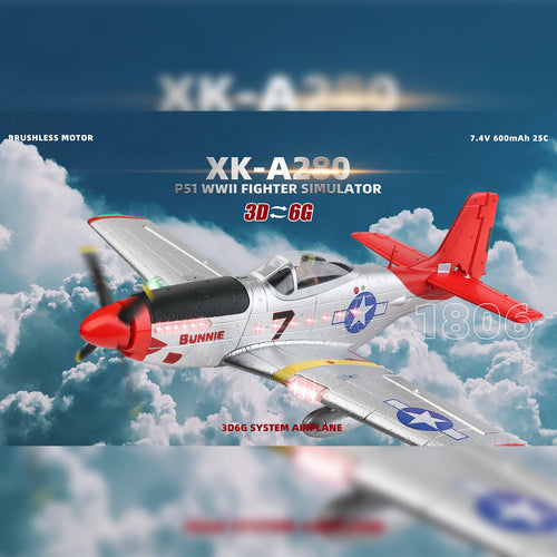 XK A280 Warbird P-51 Beginner RC Plane Kits 3D/6G 2.4G 560mm Wingspan EPP RTF - stirlingkit