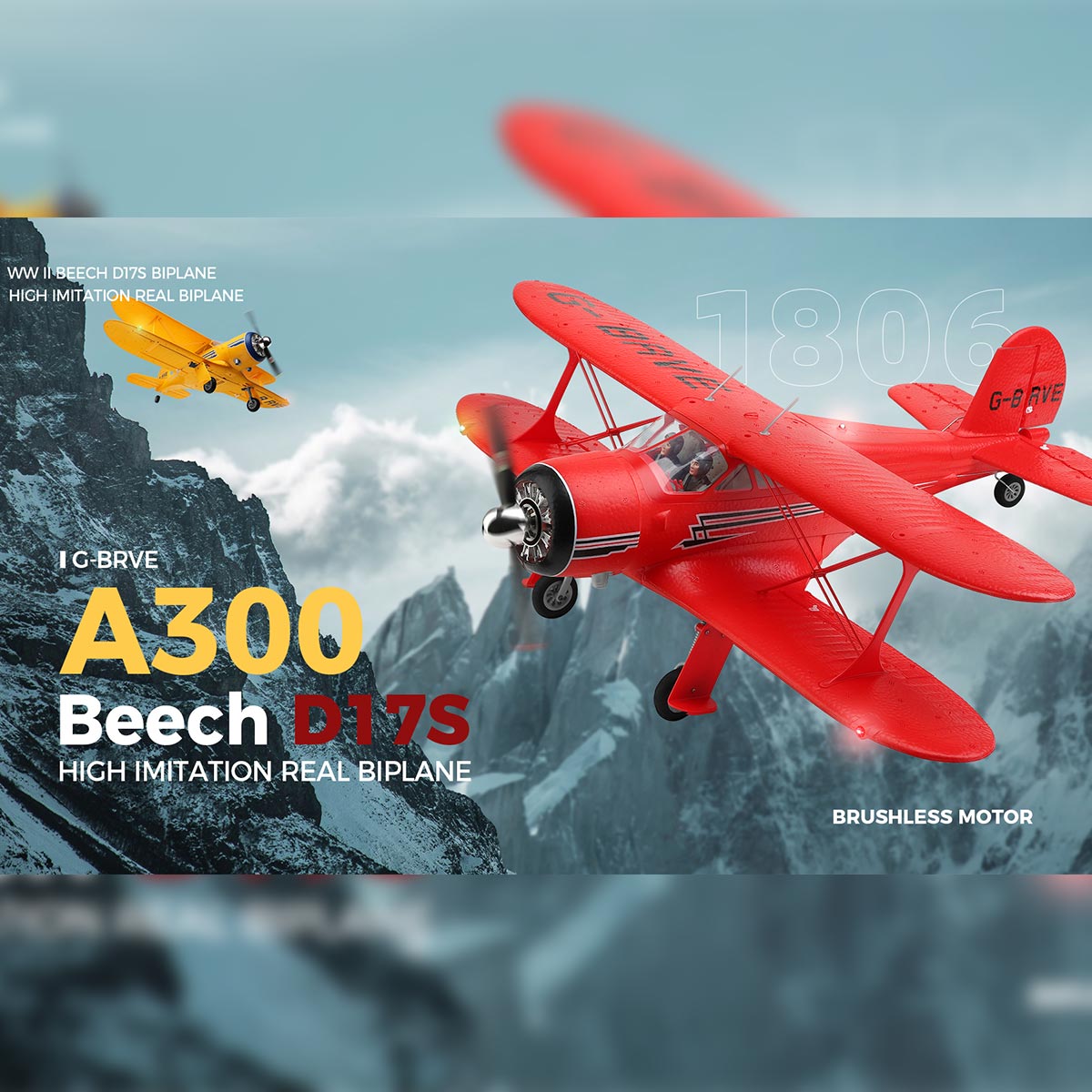 XK A300 Beech D17S Brushless RC Airplane Ready To Fly Biplane Kits - stirlingkit