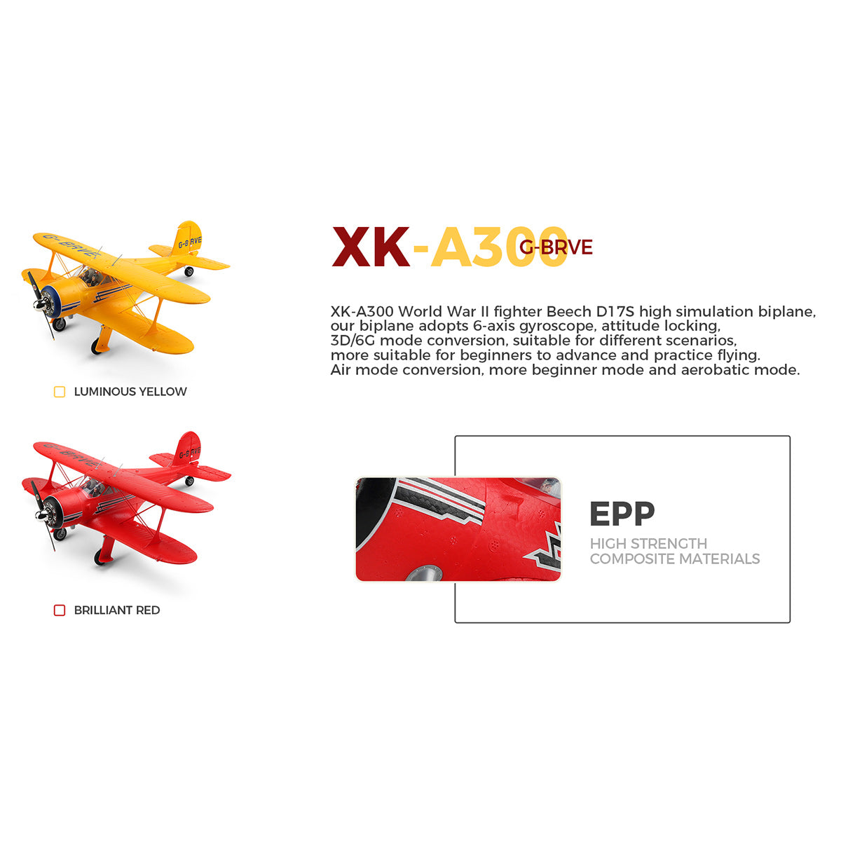 XK A300 Beech D17S Brushless RC Airplane Ready To Fly Biplane Kits - stirlingkit