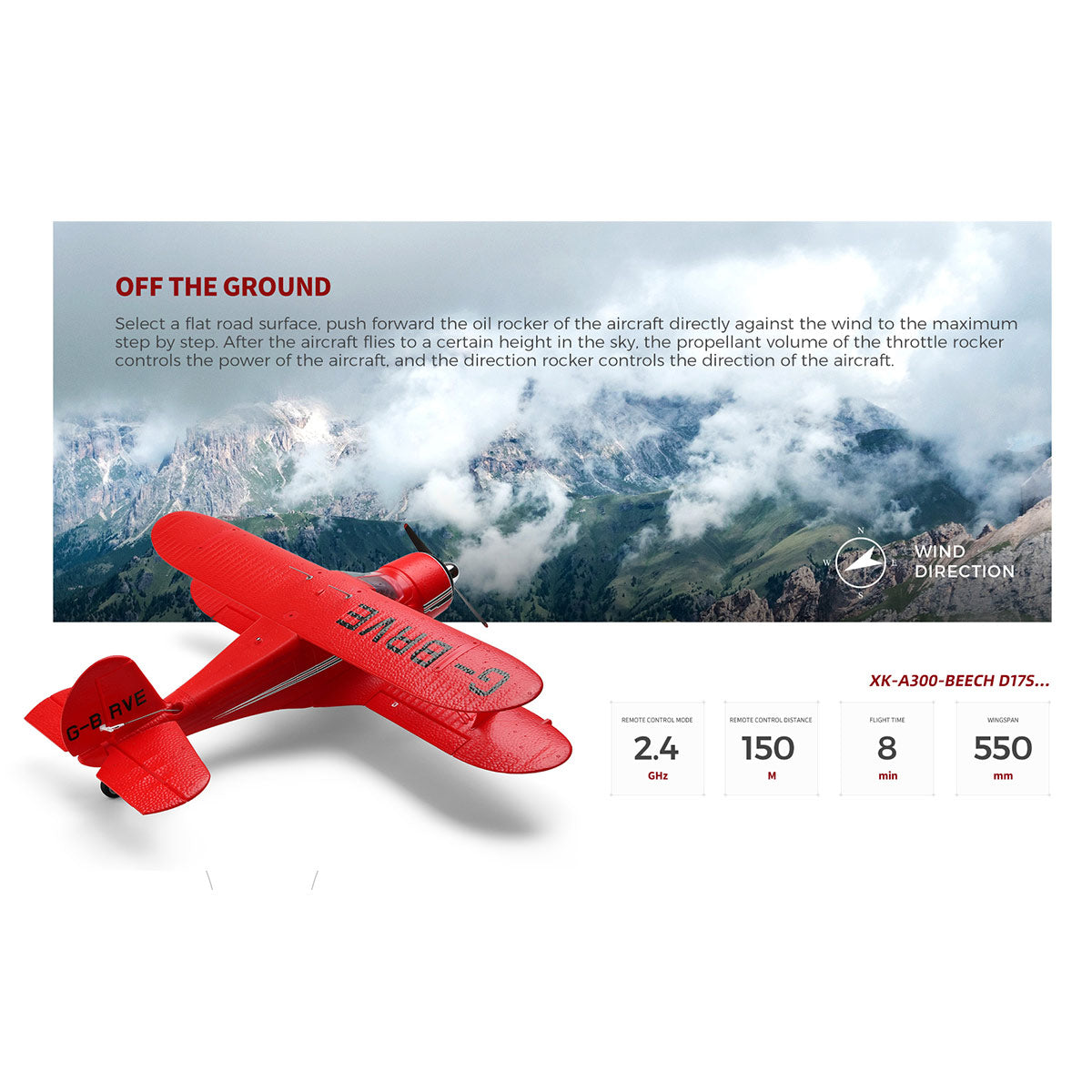 XK A300 Beech D17S Brushless RC Airplane Ready To Fly Biplane Kits - stirlingkit