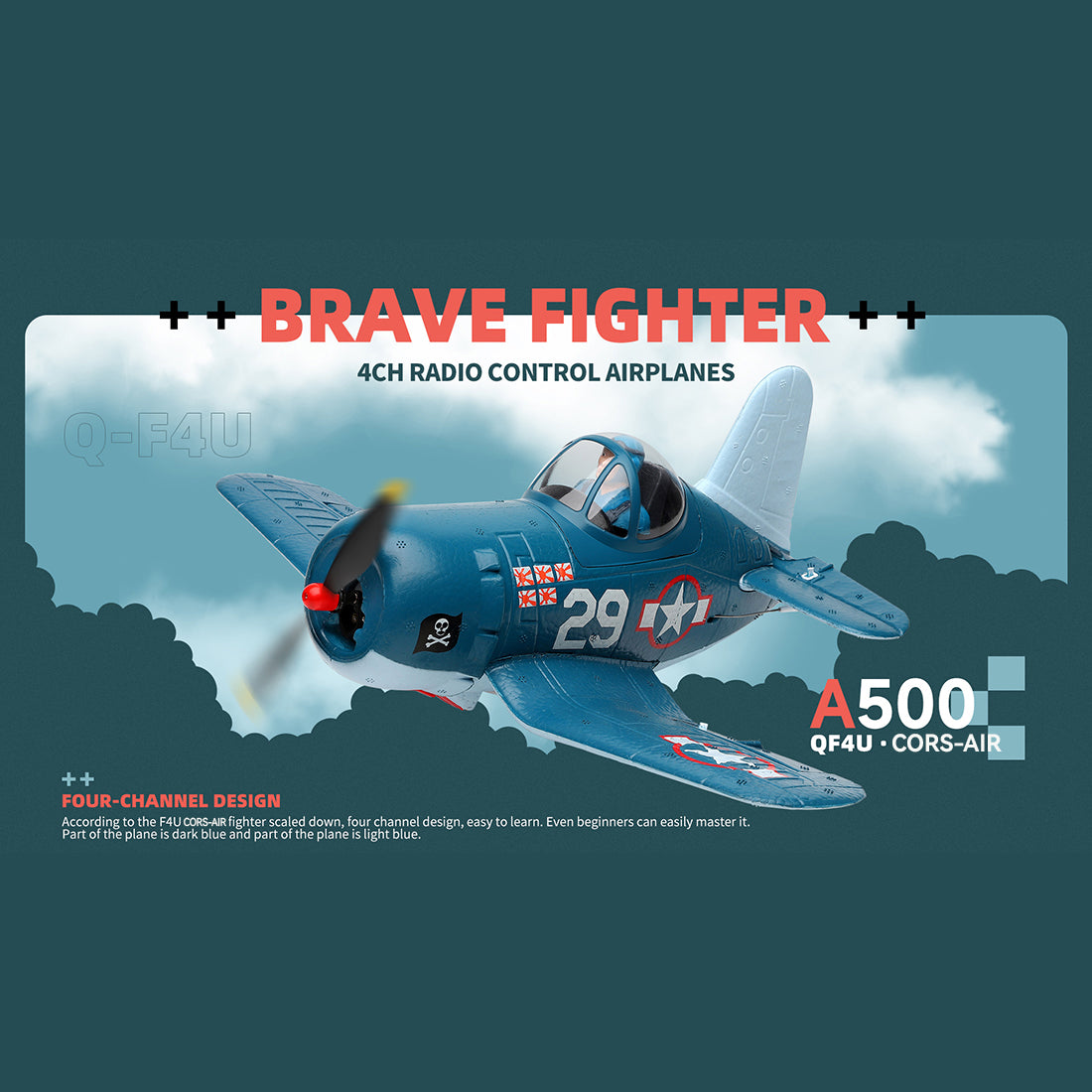 XK A500 Cors-air F4U Cartoon Fattie Plane RTF 3D/6G 2.4G 4CH RC EPP Fixed-Wing Airplane Model - stirlingkit