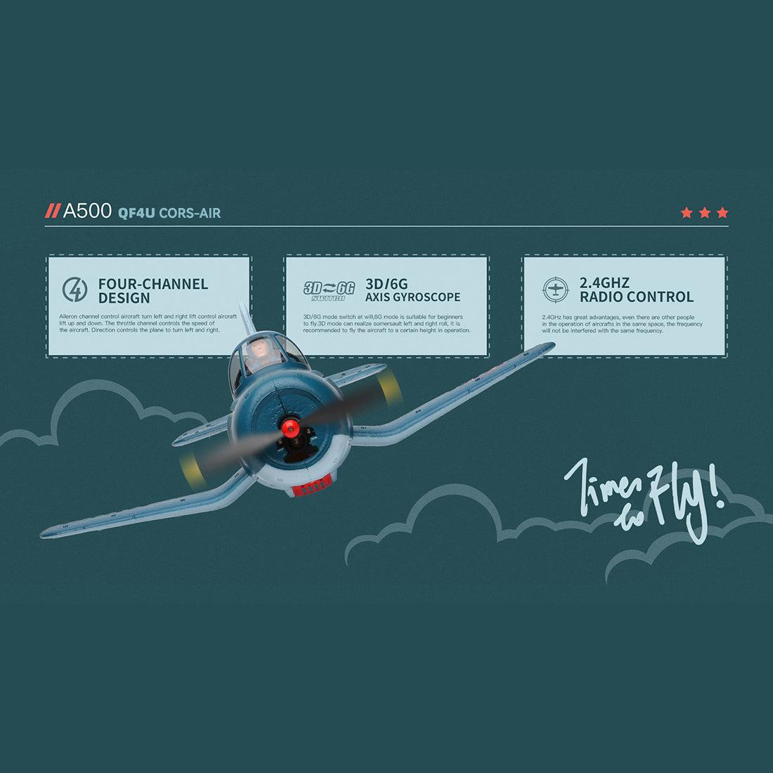 XK A500 Cors-air F4U Cartoon Fattie Plane RTF 3D/6G 2.4G 4CH RC EPP Fixed-Wing Airplane Model - stirlingkit