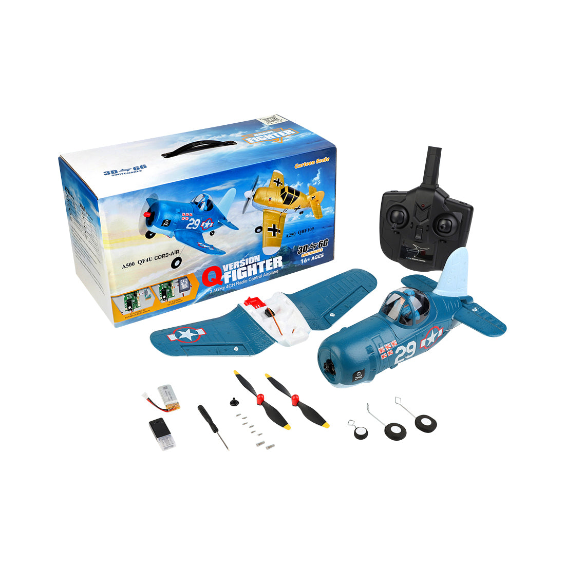 XK A500 Cors-air F4U Cartoon Fattie Plane RTF 3D/6G 2.4G 4CH RC EPP Fixed-Wing Airplane Model - stirlingkit
