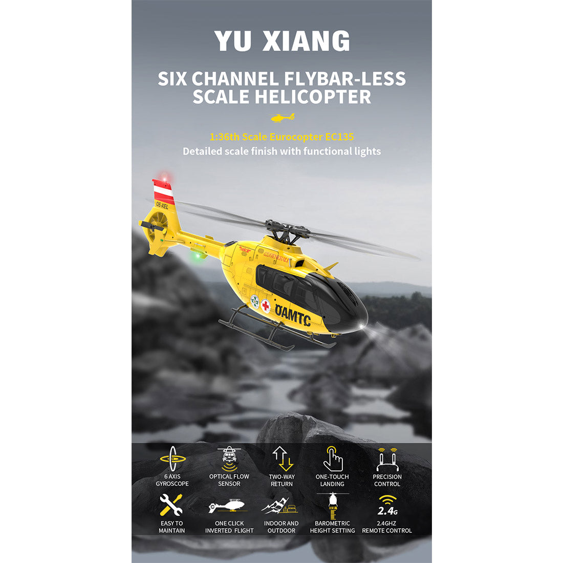 YU XIANG F06 EC-135 2.4G 6CH RC RTF Easy to Fly OAMTC RC Helicopter 1/36 Scale - stirlingkit