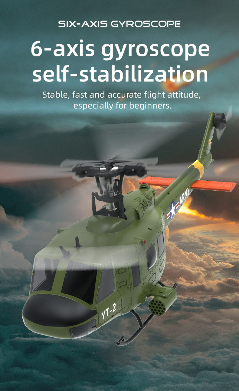 YU XIANG F07 UH-1 Huey 2.4G 6CH 1/34 Scale RC Military Helicopter Flybarless Helicopter Model Easy to Fly - stirlingkit