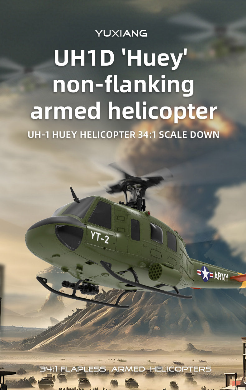 YU XIANG F07 UH-1 Huey 2.4G 6CH 1/34 Scale RC Military Helicopter Flybarless Helicopter Model Easy to Fly - stirlingkit