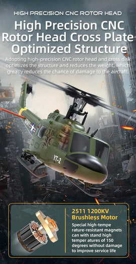 YU XIANG F07 UH-1 Huey 2.4G 6CH 1/34 Scale RC Military Helicopter Flybarless Helicopter Model Easy to Fly - stirlingkit