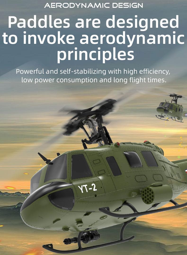 YU XIANG F07 UH-1 Huey 2.4G 6CH 1/34 Scale RC Military Helicopter Flybarless Helicopter Model Easy to Fly - stirlingkit