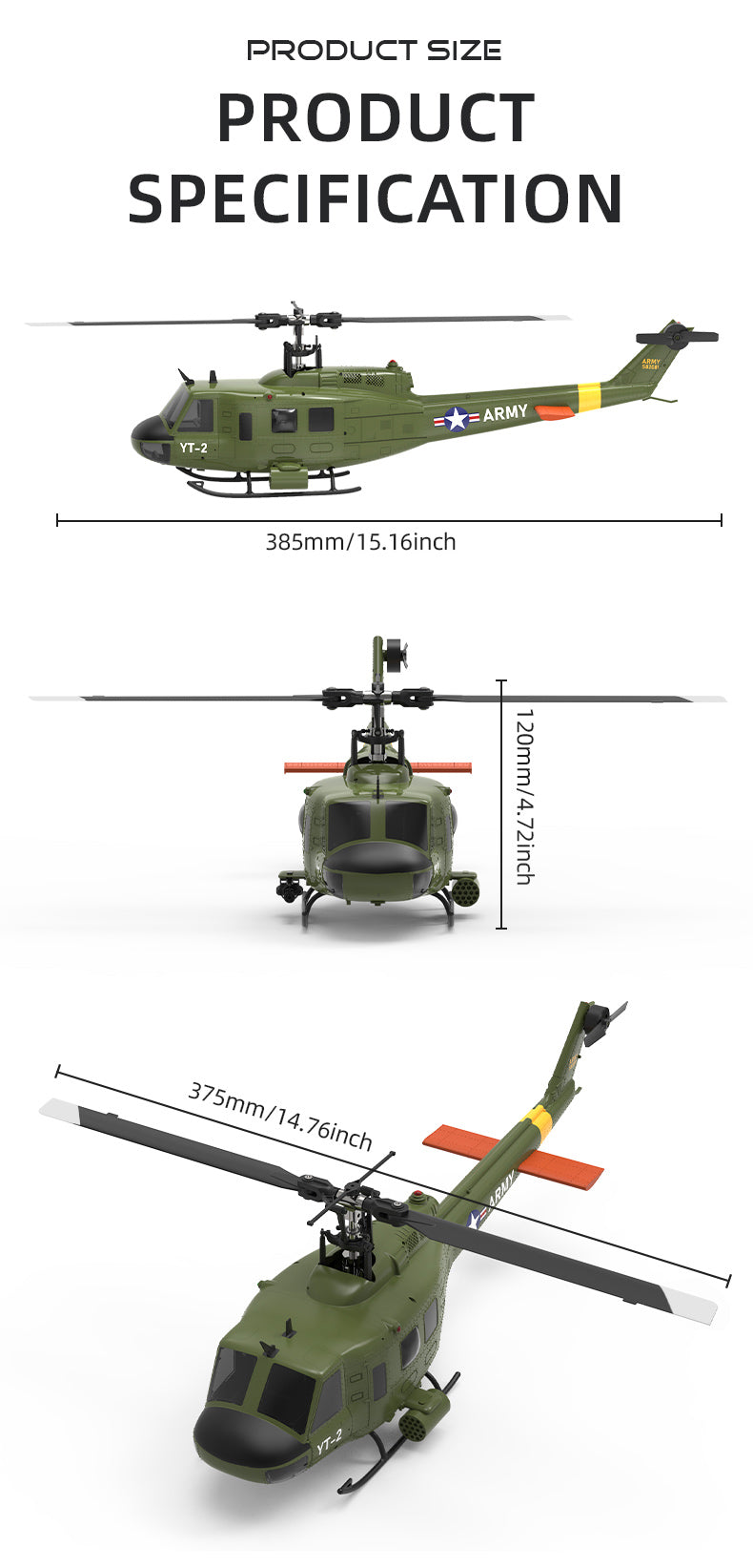 YU XIANG F07 UH-1 Huey 2.4G 6CH 1/34 Scale RC Military Helicopter Flybarless Helicopter Model Easy to Fly - stirlingkit
