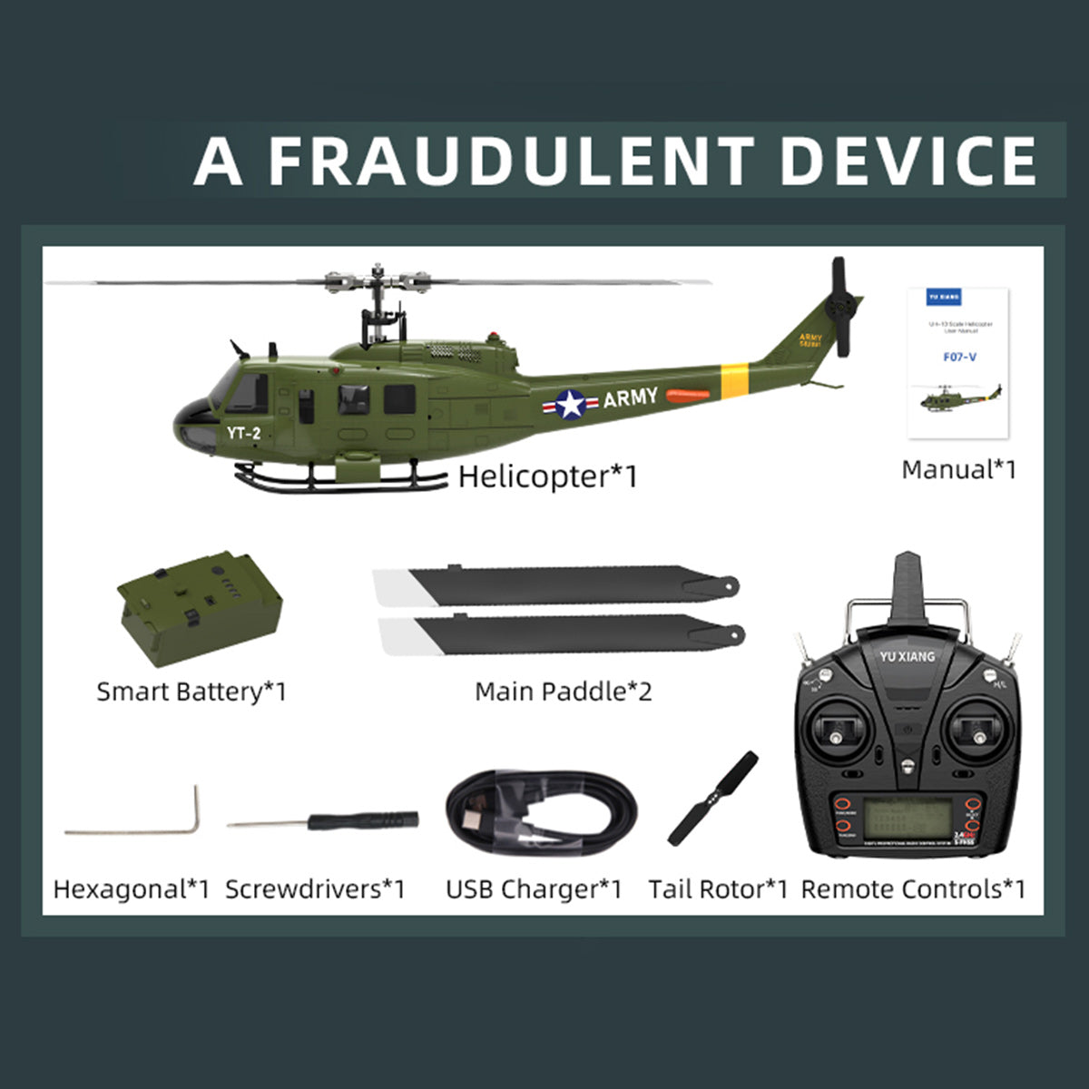 YU XIANG F07-V  UH-1 Huey 3D Stunt RC Helicopter 2.4G 6CH Brushless Direct-Drive Flybarless Aircraft Model 1/34 Scale RTF Version - stirlingkit