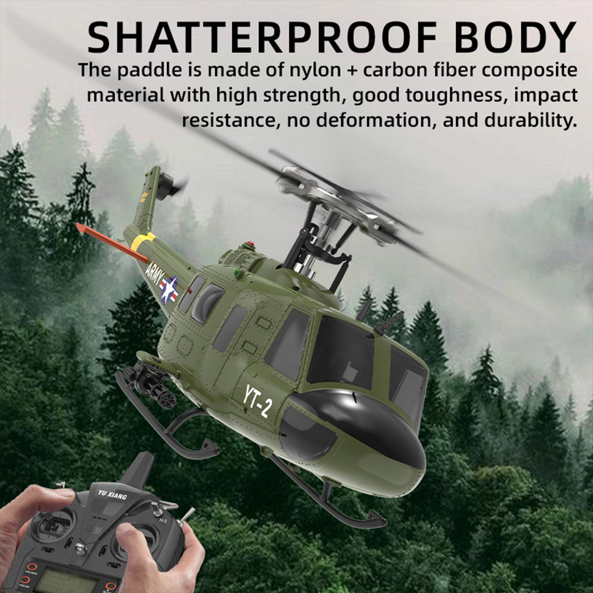 YU XIANG F07-V  UH-1 Huey 3D Stunt RC Helicopter 2.4G 6CH Brushless Direct-Drive Flybarless Aircraft Model 1/34 Scale RTF Version - stirlingkit