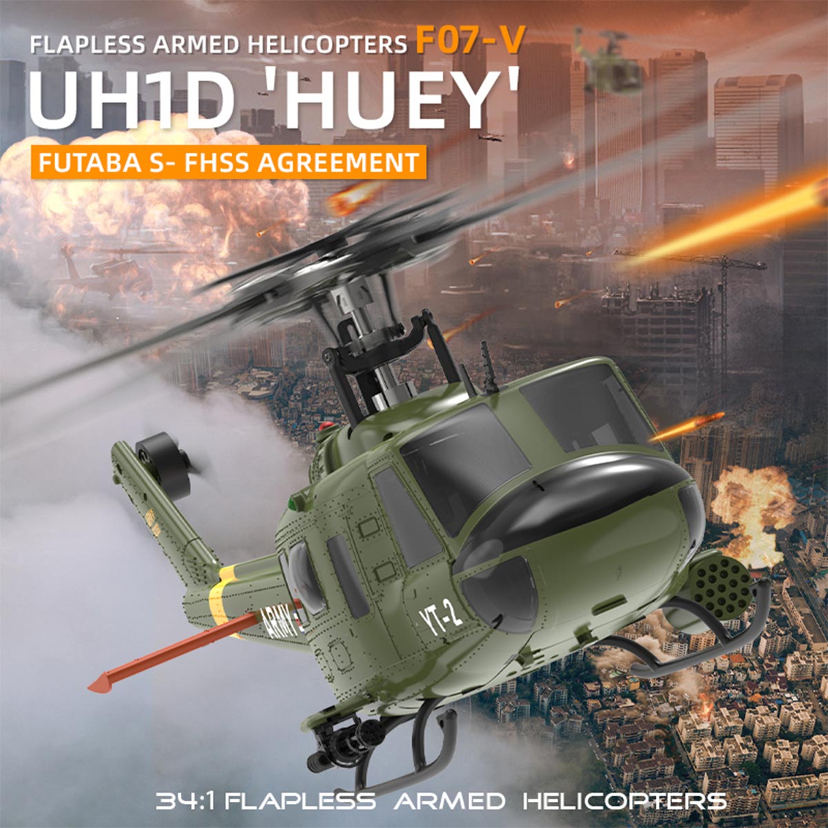 YU XIANG F07-V  UH-1 Huey 3D Stunt RC Helicopter 2.4G 6CH Brushless Direct-Drive Flybarless Aircraft Model 1/34 Scale RTF Version - stirlingkit