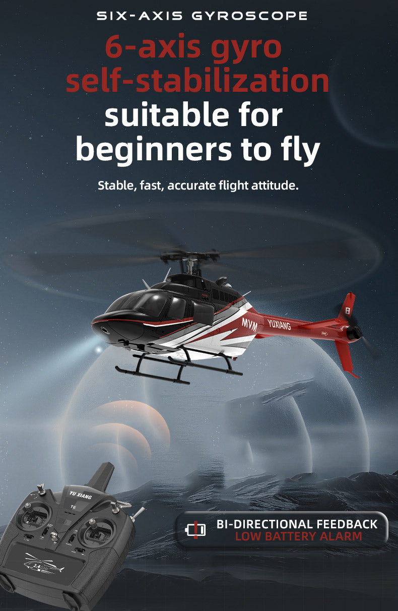 YU XIANG F08 Bell 206 Brushless Beginner Helicopter 2.4G 6CH Flybarless RC Helicopter Model RTF - stirlingkit