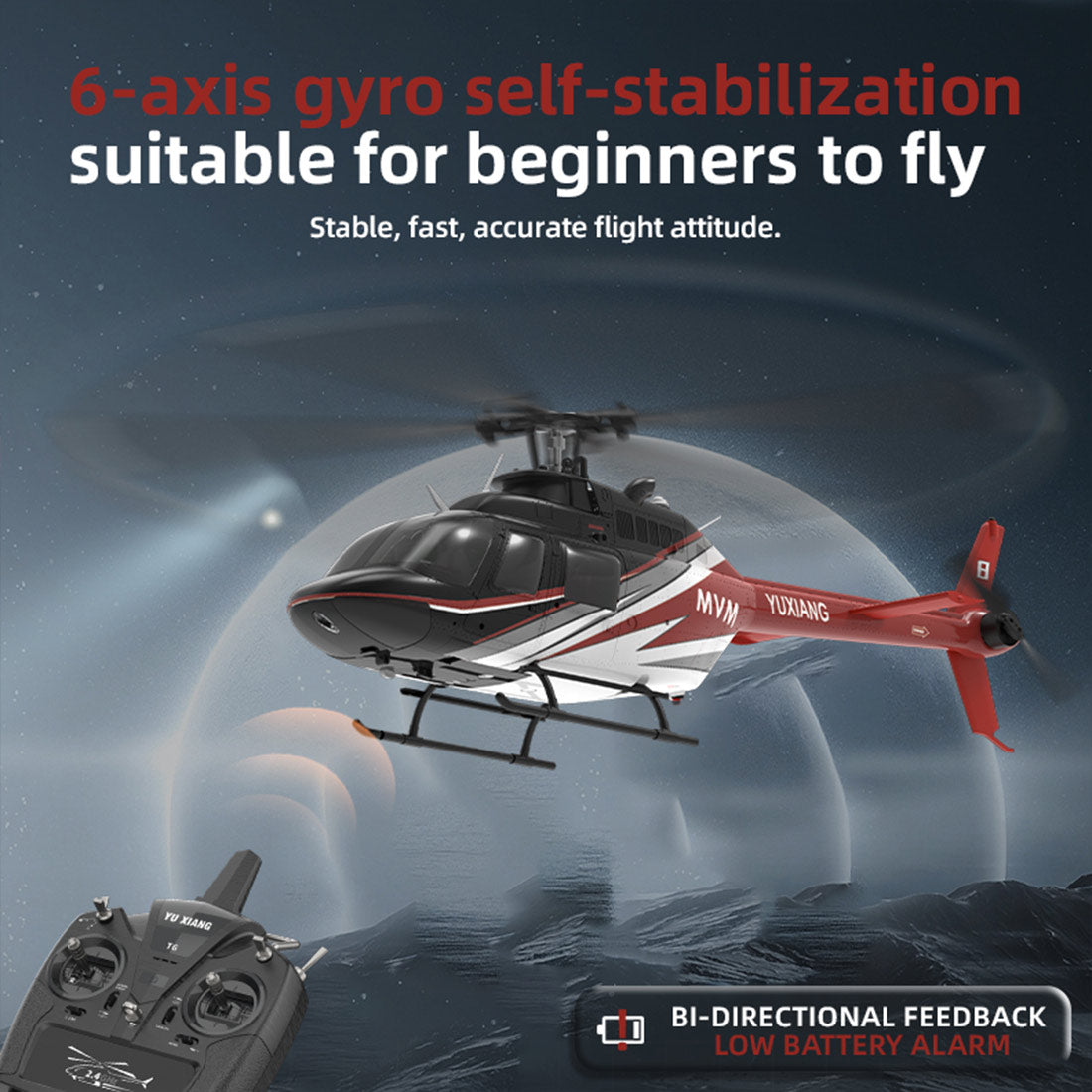 YU XIANG F08 Bell 206 Brushless Beginner Helicopter 2.4G 6CH Flybarless RC Helicopter Model RTF - stirlingkit