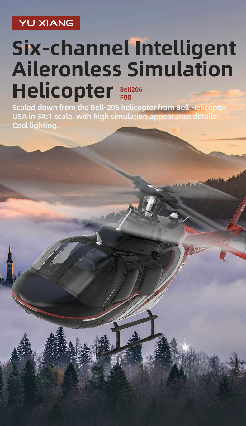 YU XIANG F08 Bell 206 Brushless Beginner Helicopter 2.4G 6CH Flybarless RC Helicopter Model RTF - stirlingkit