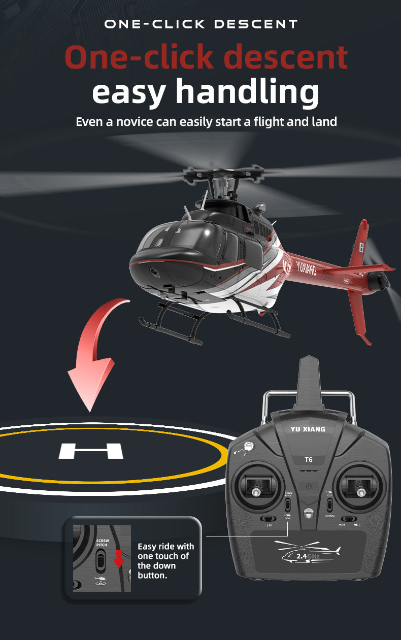 YU XIANG F08 Bell 206 Brushless Beginner Helicopter 2.4G 6CH Flybarless RC Helicopter Model RTF - stirlingkit