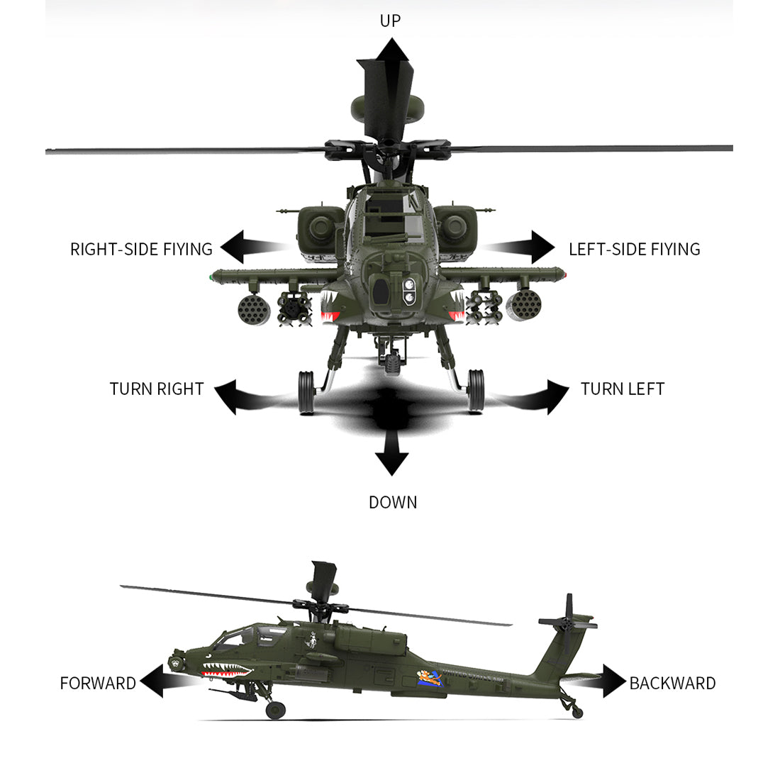 YU XIANG F11 AH-64 Apache RC Helicopter Model 1/32 Scale 2.4G 6CH - stirlingkit