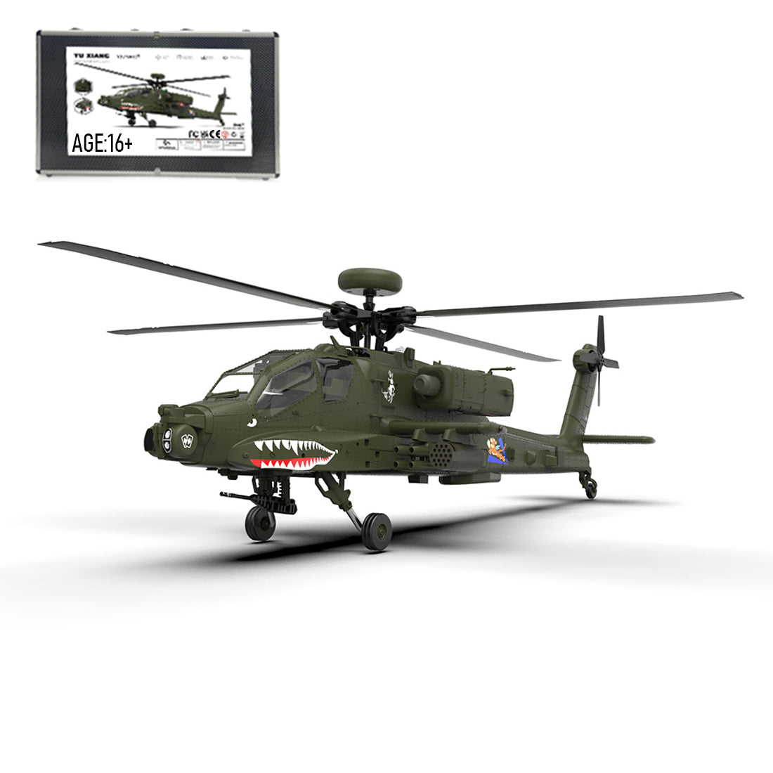 YU XIANG F11 AH-64 Apache RC Helicopter Model 1/32 Scale 2.4G 6CH - stirlingkit