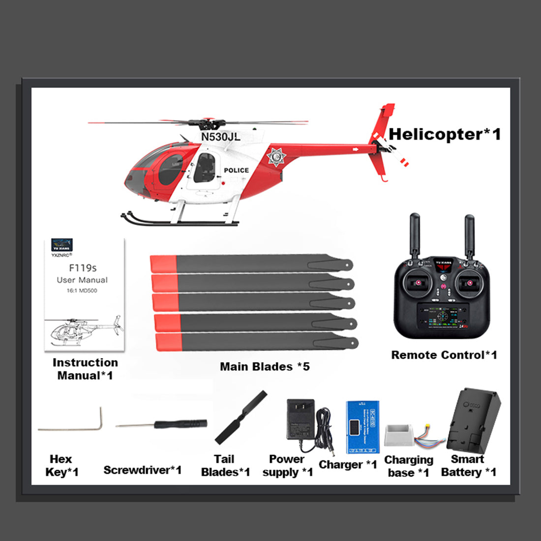 YU XIANG F119S MD500 MH-6 Little Bird Military GPS RC Helicopter Model RTF 1/16 Scale 250-Class 2.4G 9CH 6G/3D & Openable Cockpit - stirlingkit