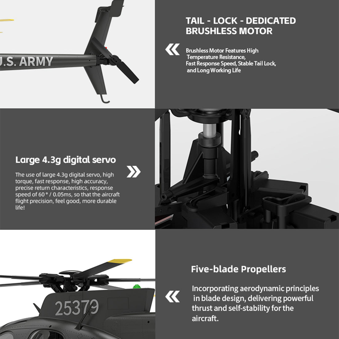 YU XIANG F119S MD500 MH-6 Little Bird Military GPS RC Helicopter Model RTF 1/16 Scale 250-Class 2.4G 9CH 6G/3D & Openable Cockpit - stirlingkit