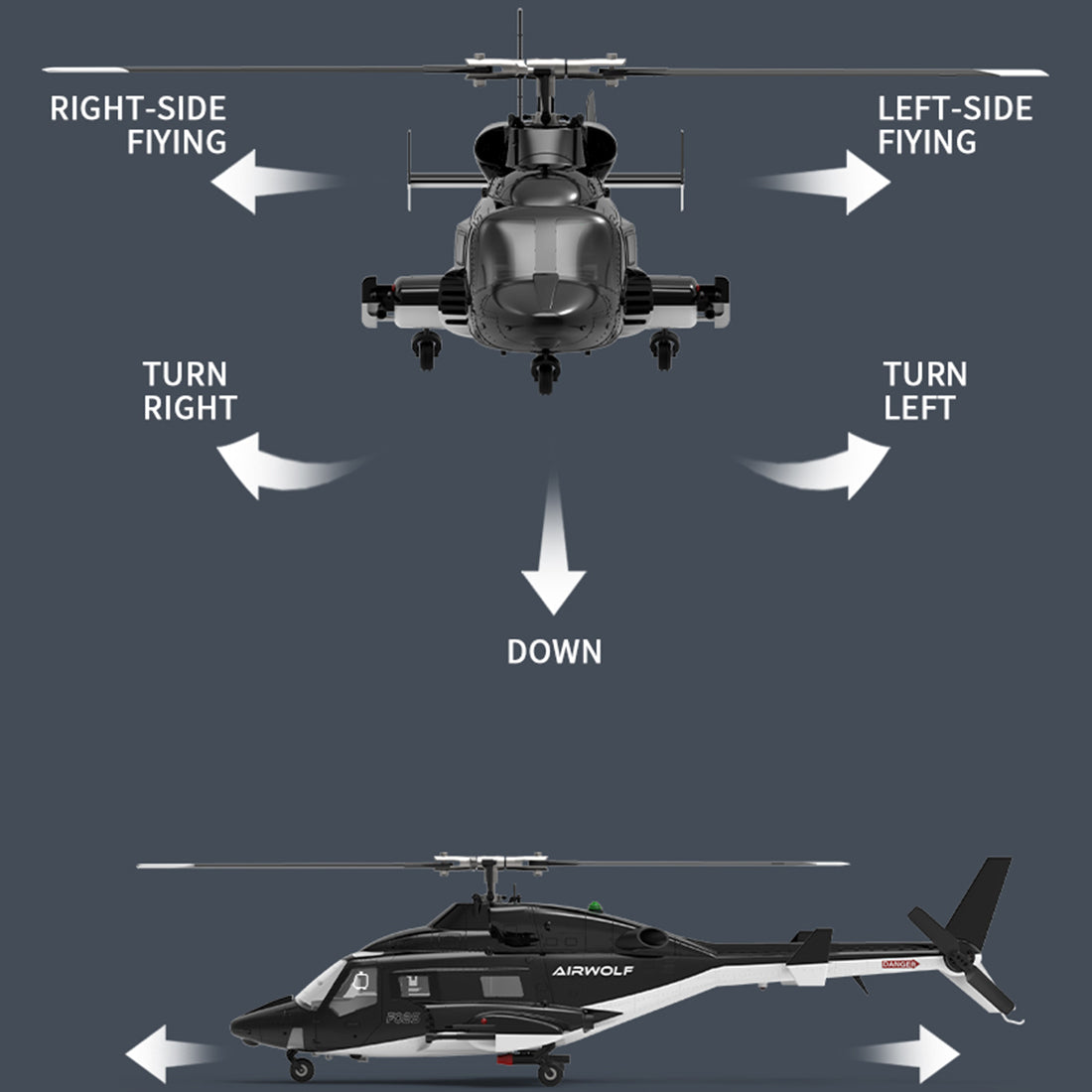 YUXIANG Air-Wolf Scale 3D Stunt Helicopter Model for Beginner - stirlingkit
