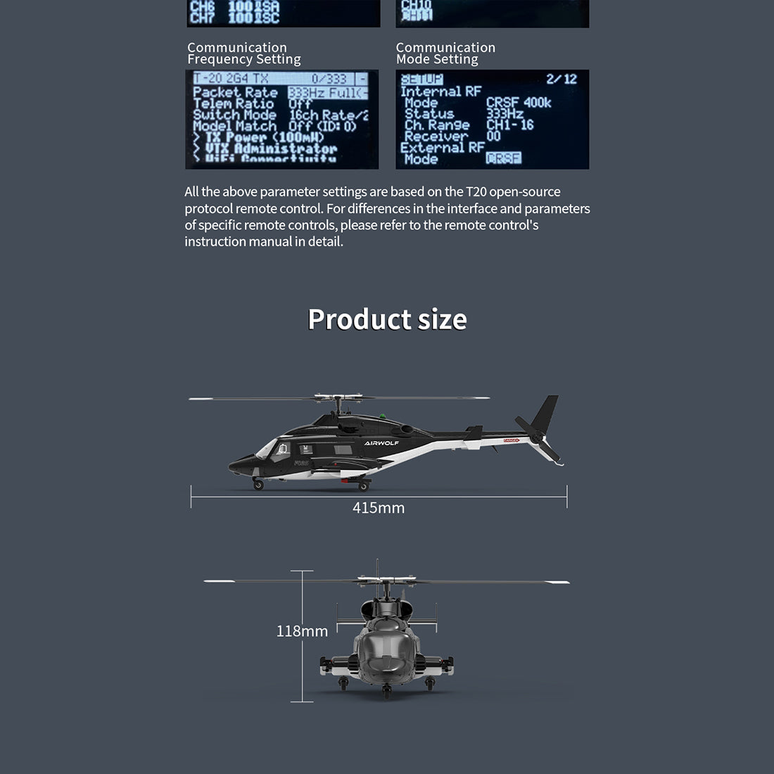 YUXIANG Air-Wolf Scale 3D Stunt Helicopter Model for Beginner - stirlingkit