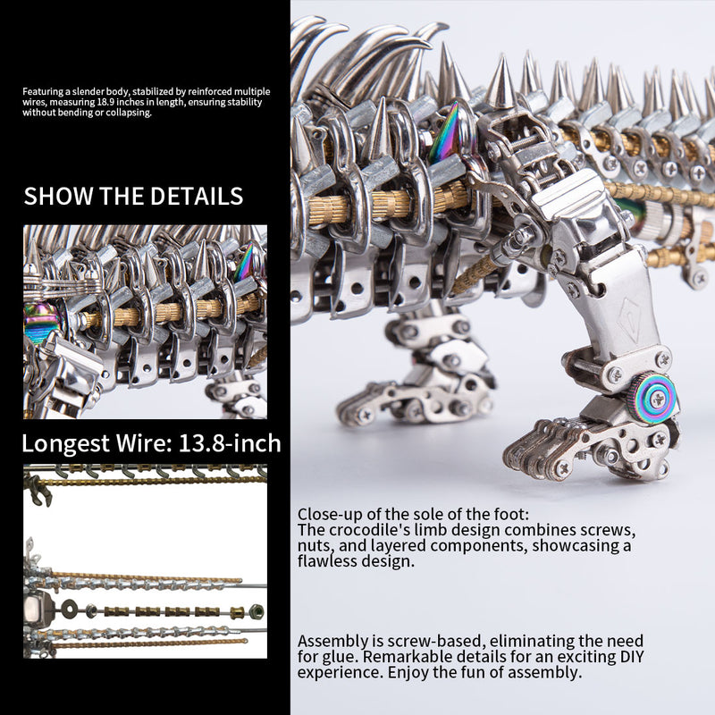 3D DIY Metal Mechanical Crocodile Assembly Model Building Kits 1500+PCS - stirlingkit