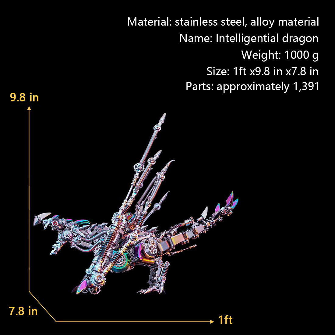 Punk Style Dragon Model with Skeleton Wings 3D DIY Metal Model Kits 1390+PCS - stirlingkit