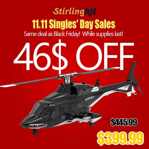 WOLFBUSH AW-911 Airwolf 1/34 Scale RC Helicopter Smart GPS 2.4G 9CH 6G/3D Stunt RC Airplane - stirlingkit