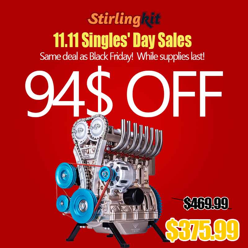 Teching Inline Four-Cylinder Stirling Engine kit That Works Aluminum Alloy Model Collection