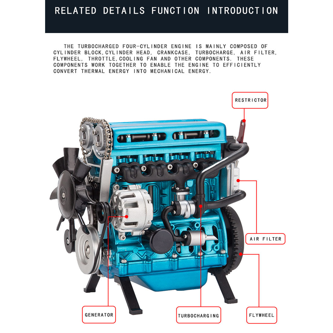 TECHING Build Your Own 4 Cylinder Engine Kits for Adults with Turbocharger DM111 Upgrade - stirlingkit