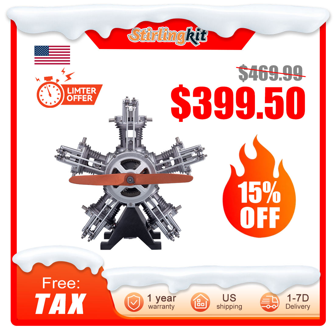 TECHING DIY 5 Cylinder Electric Mechanical Aircraft Radial Engine Model Kits That Runs 250+pcs