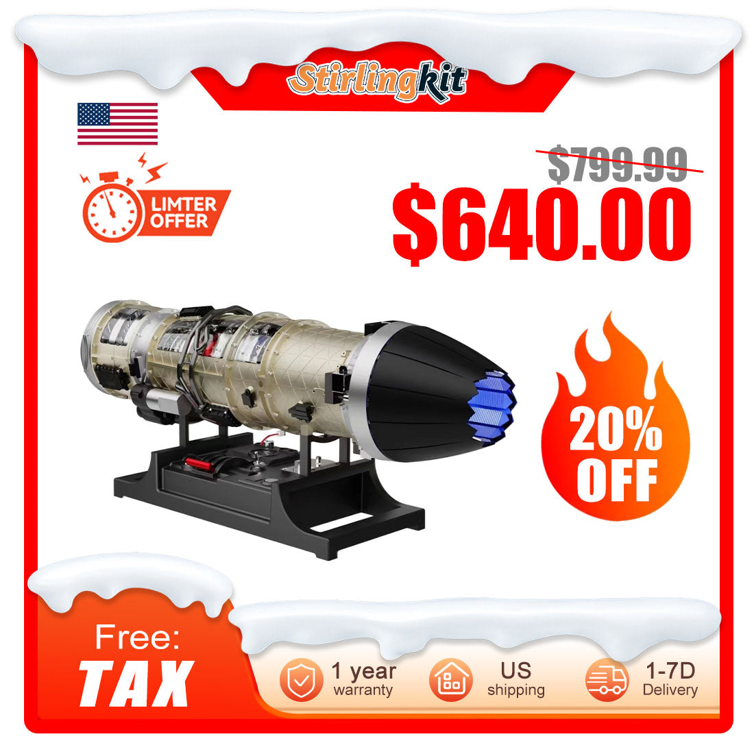 TECHING DM135 1/10 Turbofan Engine Model Kit that Works F35 Military Fighter Jet Engine Kits 600+PCS