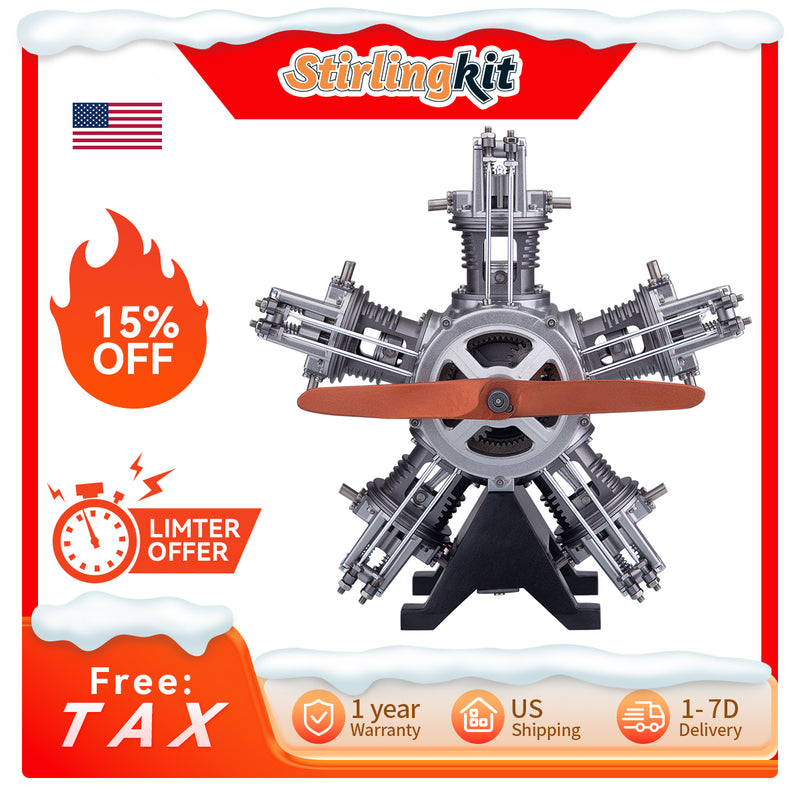 TECHING DIY 5 Cylinder Electric Mechanical Aircraft Radial Engine Model Kits That Runs 250+pcs - stirlingkit