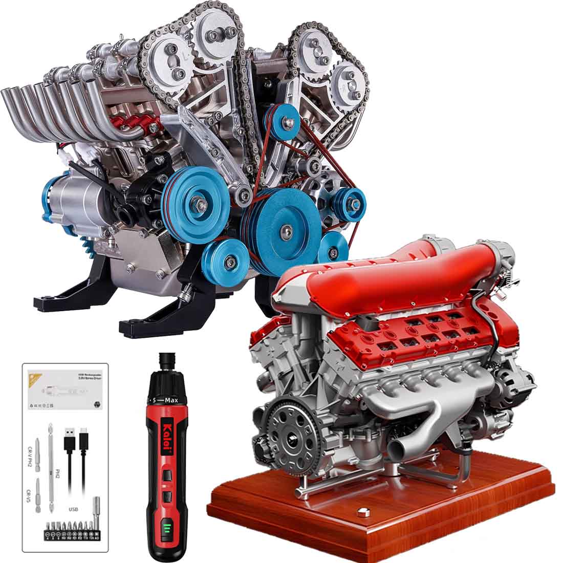 Teching V8 Mechanical Metal Assembly DIY Car Engine Model Kit 500+Pcs Educational Experiment Toy - stirlingkit