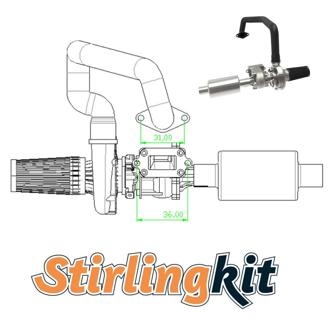 Turbocharger for ENJOMOR GS-L4 D6S High Performance Inline 4 Engine Model - stirlingkit