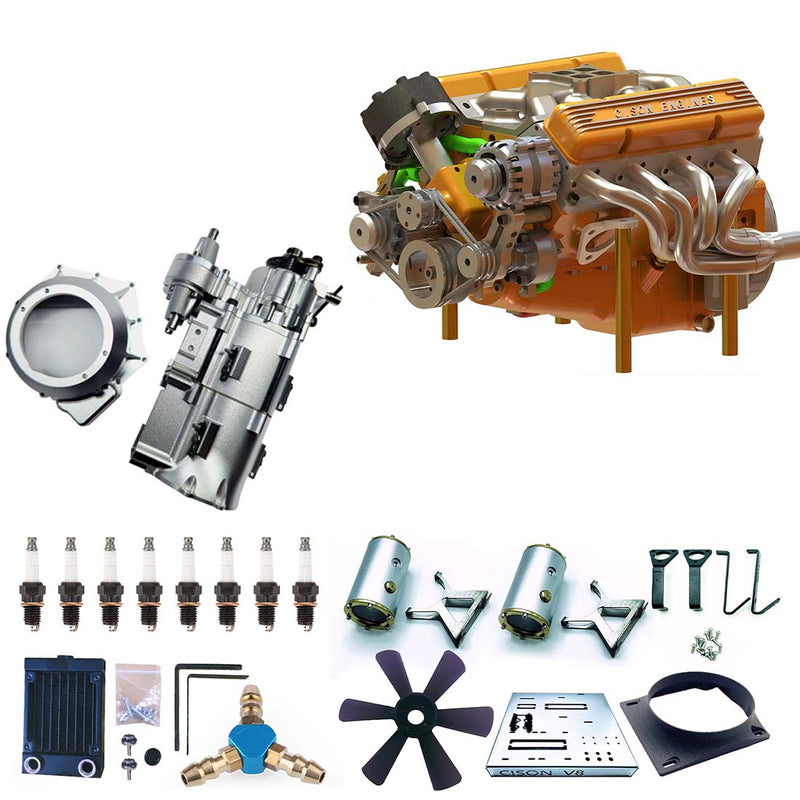Complete Engine Set Cison V8 Engine Kits V8-440 with Metal Base Full Set 44cc - stirlingkit