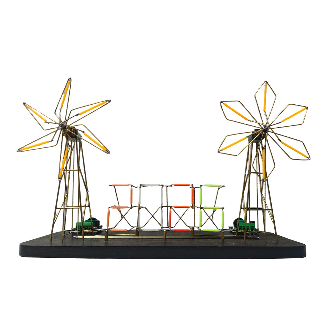 5-Blade Windmill Metal Circuit Sculpture DIY Kits Tabletop Edison Bulb - stirlingkit