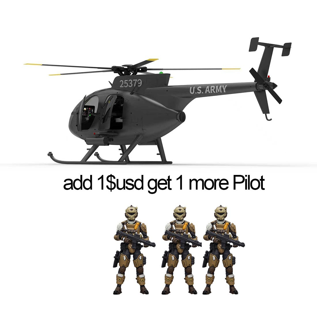 YU XIANG F119S MD500 MH-6 Little Bird Military GPS RC Helicopter Model RTF 1/16 Scale 250-Class 2.4G 9CH 6G/3D & Openable Cockpit - stirlingkit