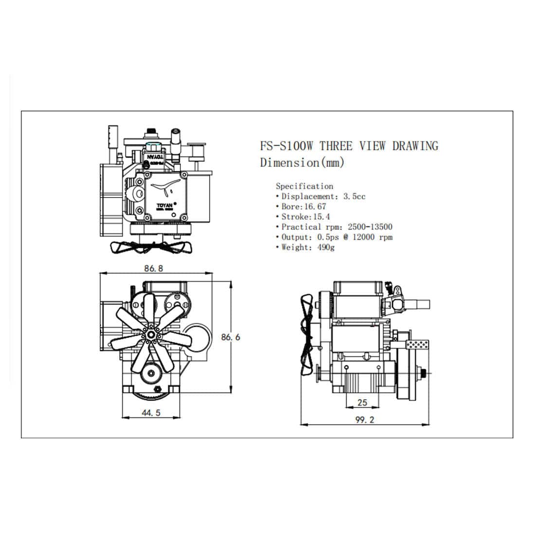 Water Cooled 4 Stroke RC Engine Toyan Four Stroke Methanol Model Engine - FS-S100(W) - stirlingkit