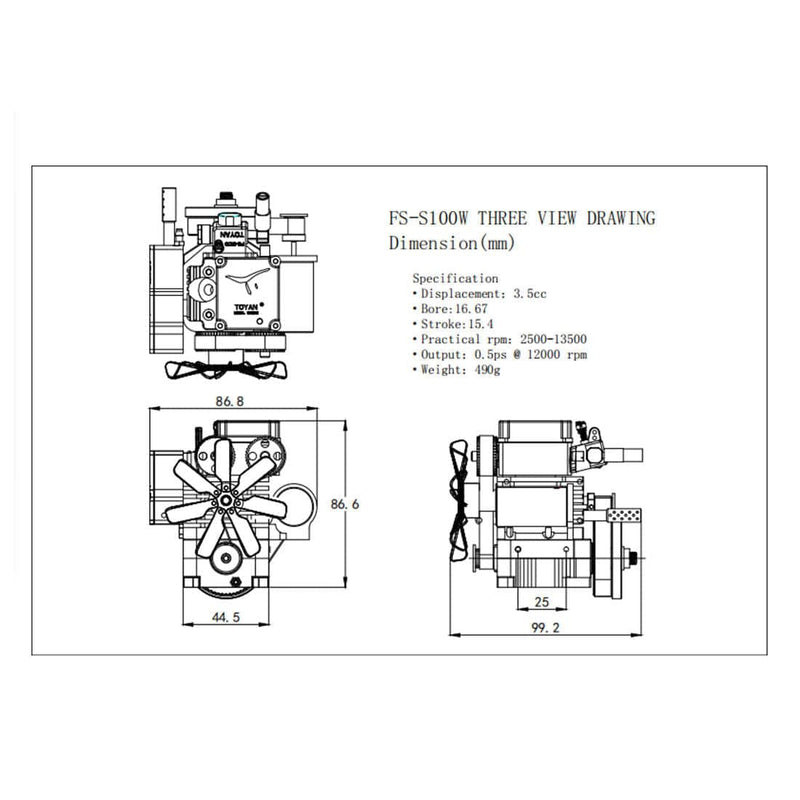 Water Cooled 4 Stroke RC Engine Toyan Four Stroke Methanol Model Engine - FS-S100(W) - stirlingkit