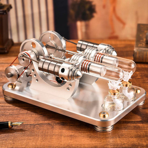 Hot Air Stirling Engine 2-Cylinder LED Flywheels Education Toy Electricity Power Generator - stirlingkit