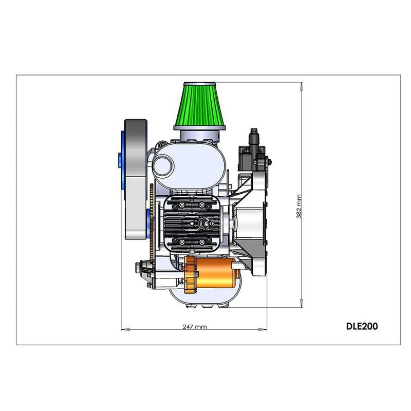 DLE200 Powered Parachutes Gasoline Engine Two-cylinder Two Stroke Air Cooled Electric Start (Standard Exhaust Pipe) - stirlingkit