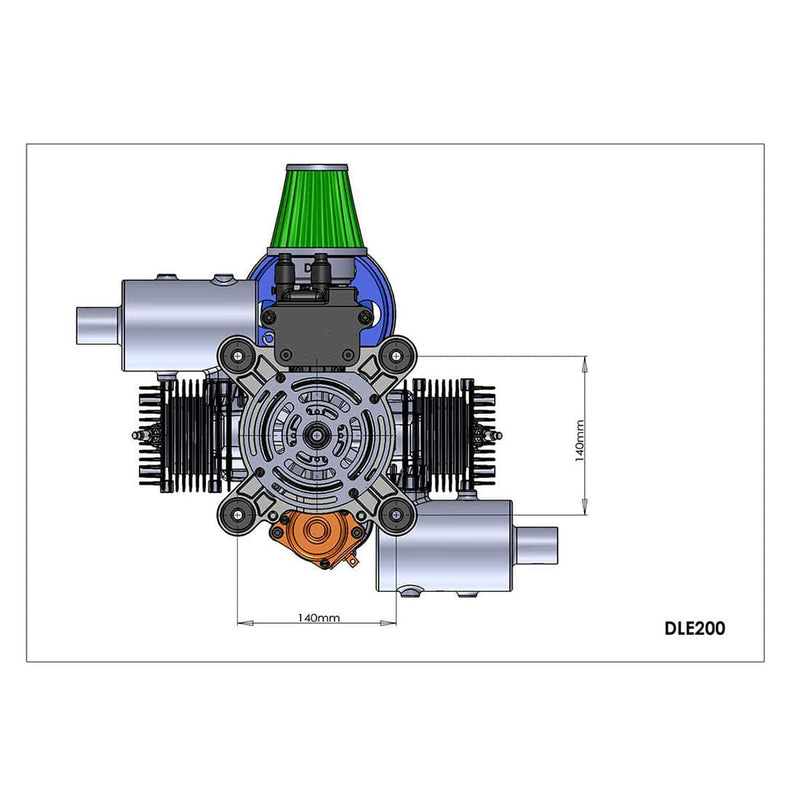 DLE200 Powered Parachutes Gasoline Engine Two-cylinder Two Stroke Air Cooled Electric Start (Standard Exhaust Pipe) - stirlingkit