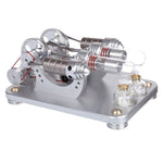 Hot Air Stirling Engine 2-Cylinder LED Flywheels Education Toy Electricity Power Generator - stirlingkit