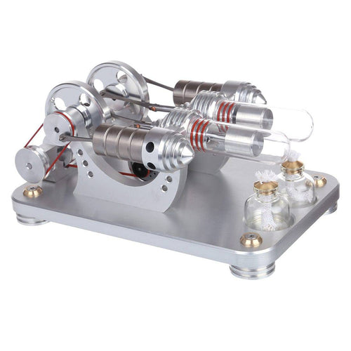 Hot Air Stirling Engine 2-Cylinder LED Flywheels Education Toy Electricity Power Generator - stirlingkit