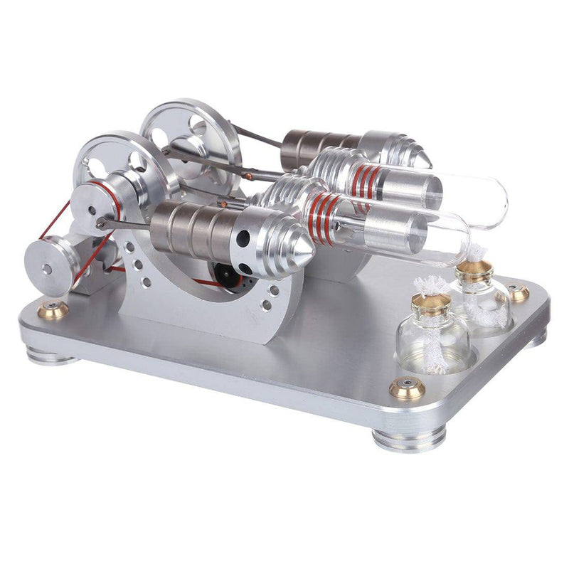Hot Air Stirling Engine 2-Cylinder LED Flywheels Education Toy Electricity Power Generator - stirlingkit